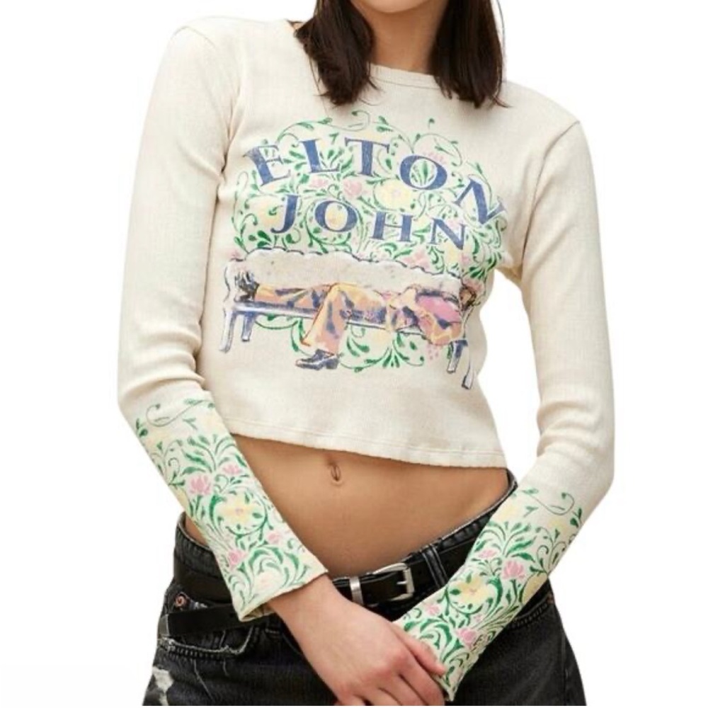 NWOT Daydreamer Elton John Floral Pointelle Long Sleeve Top